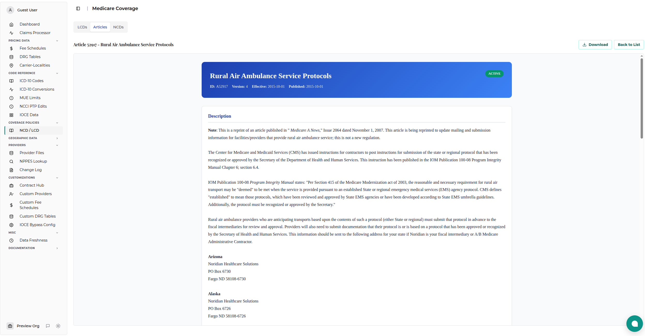 Medicare Coverage Data Viewer Document Details