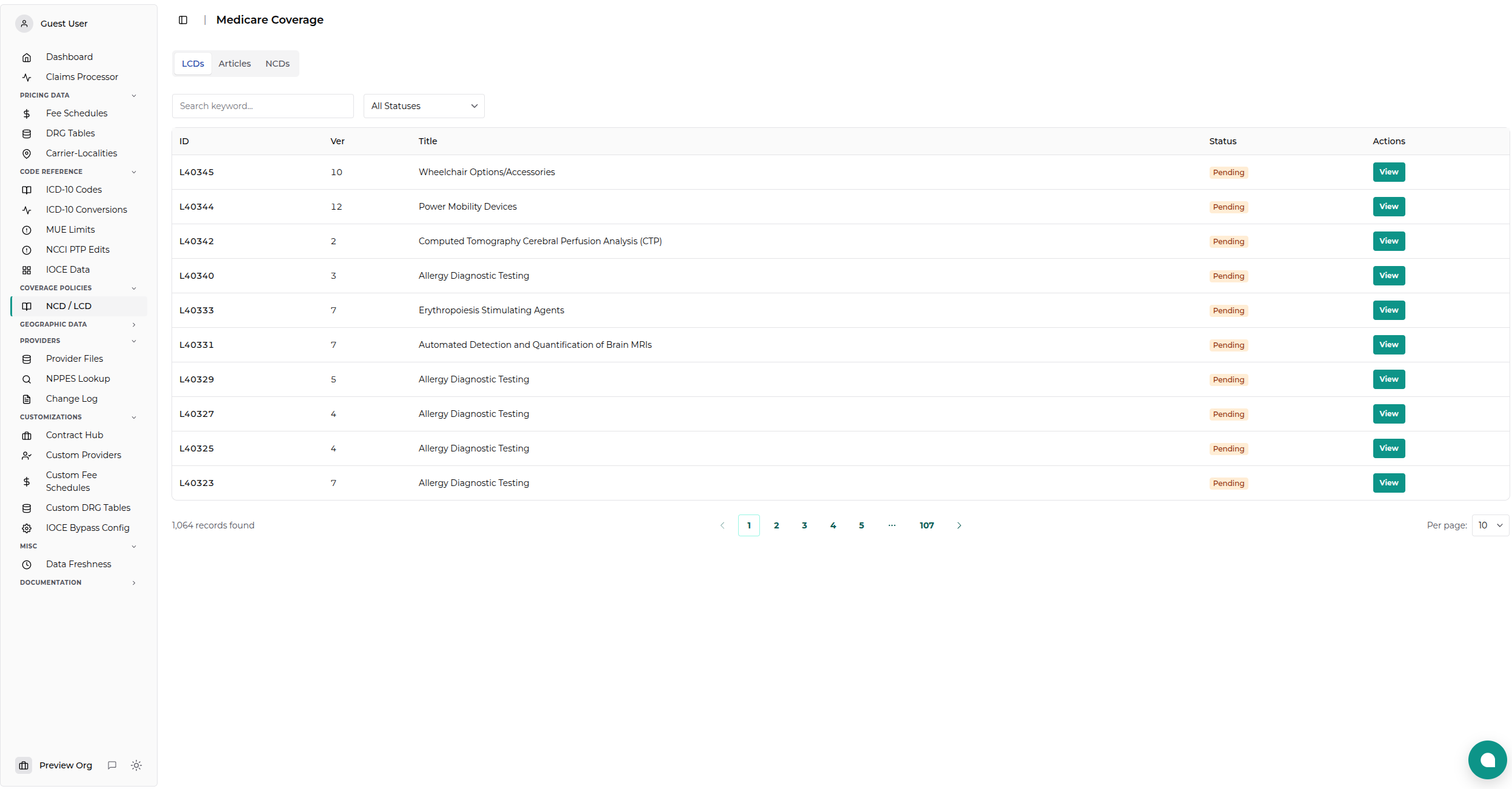 Medicare Coverage Data Viewer Main View