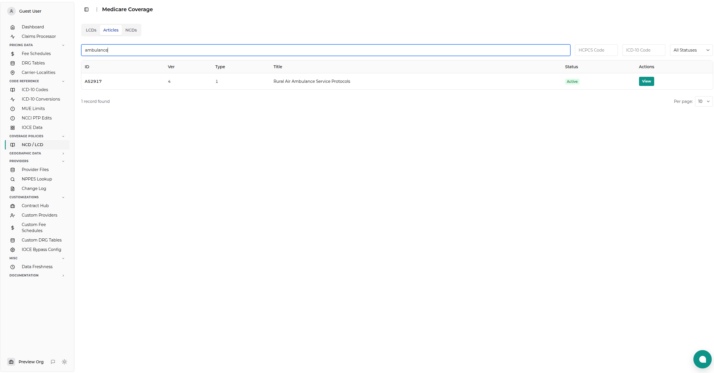 Medicare Coverage Data Viewer Search Results