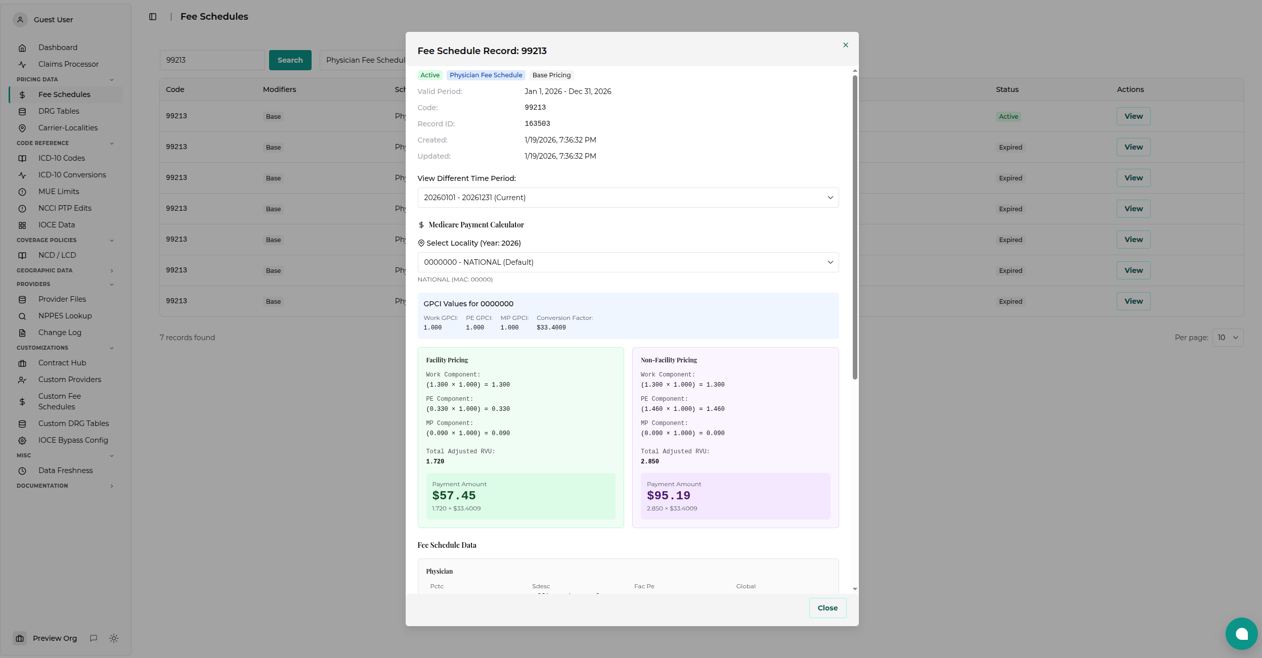 Fee Schedule Viewer Details
