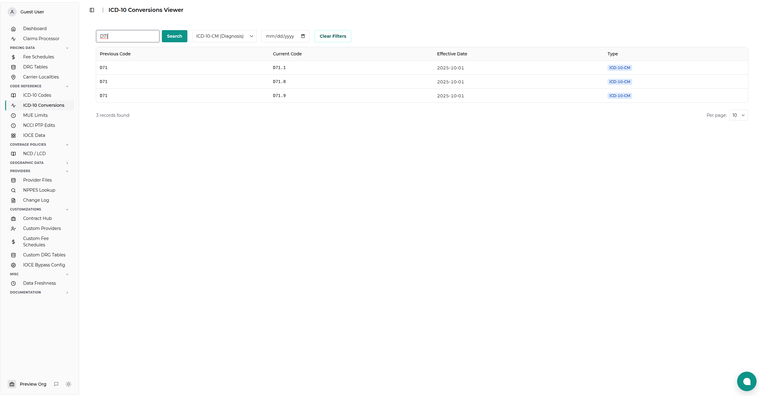 ICD-10 Conversions Search Results