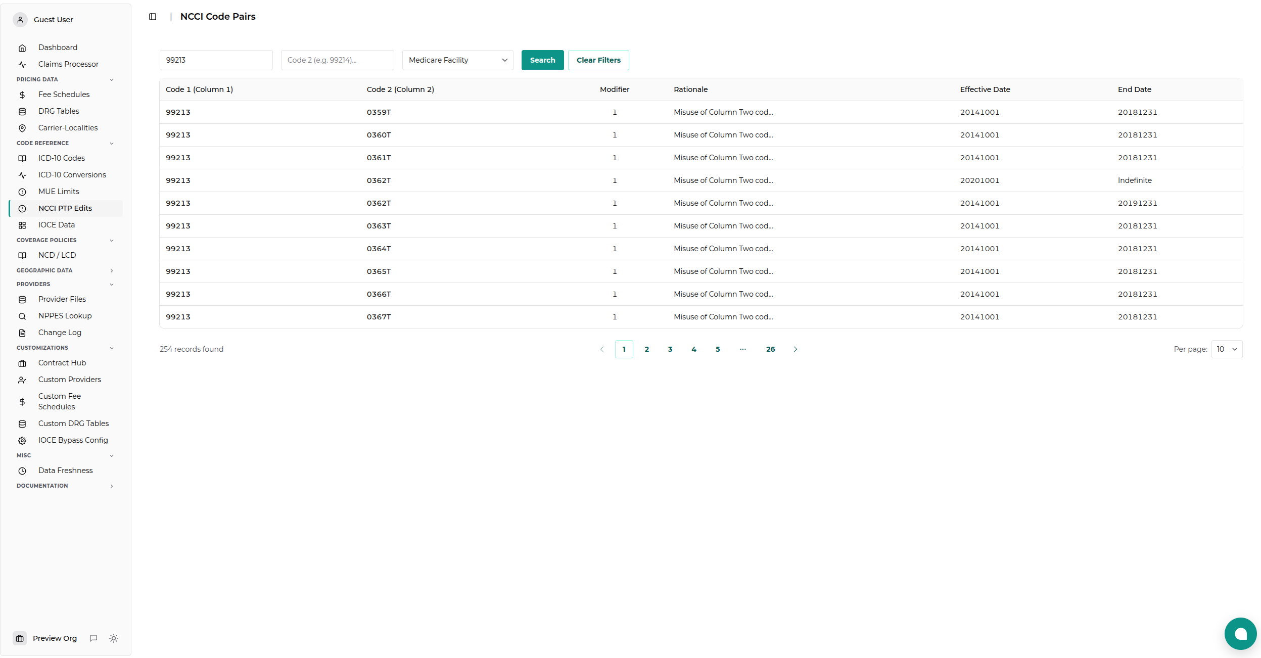 NCCI PTP Viewer Search Results