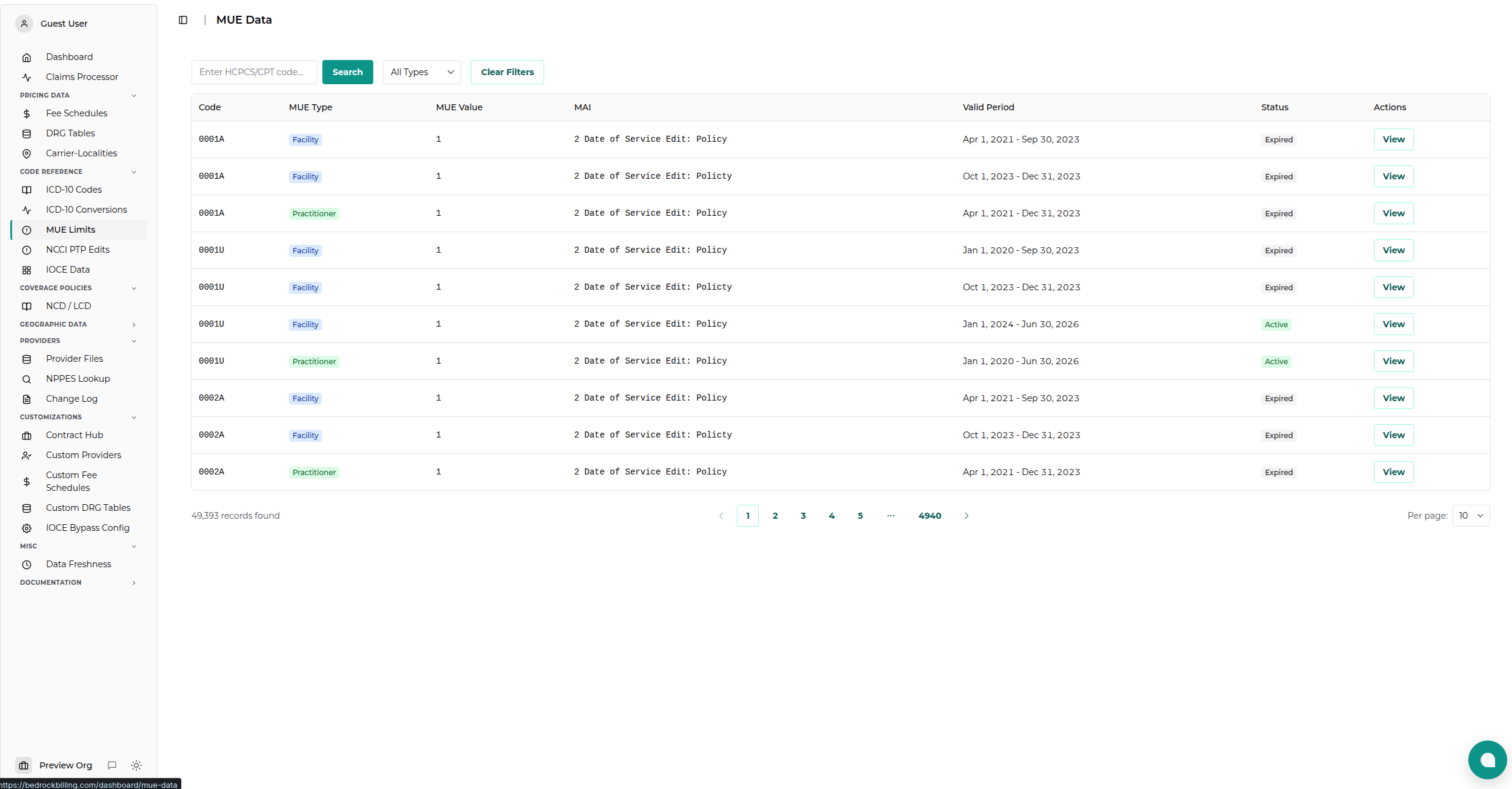 MUE Data Viewer Main View