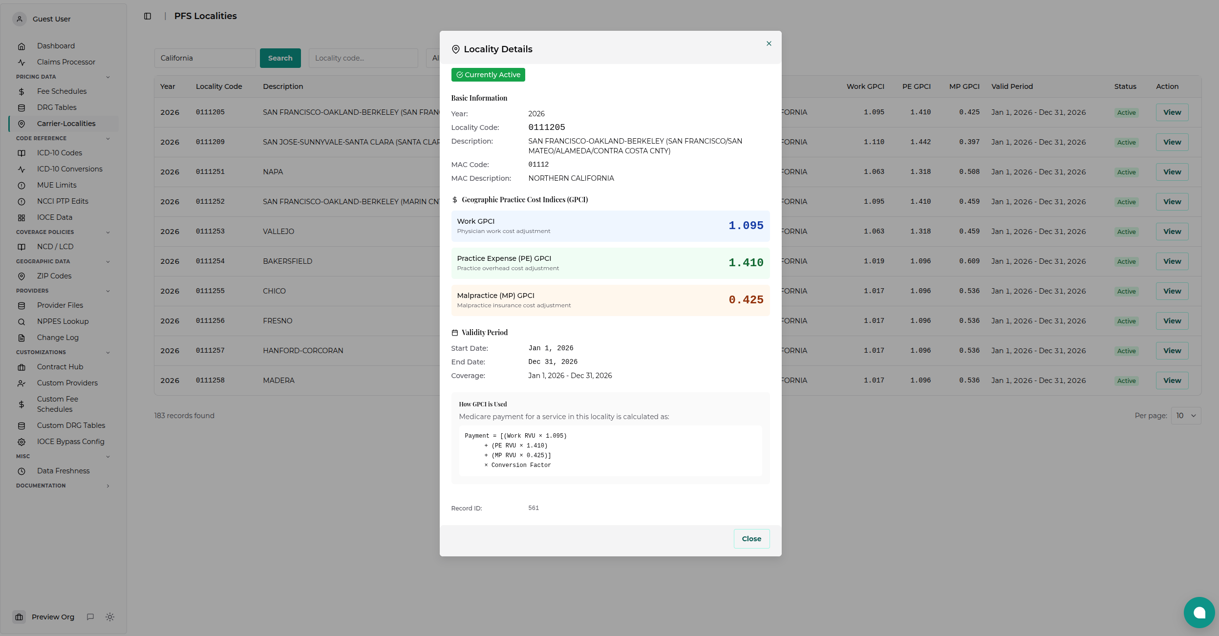 PFS Localities Viewer Details