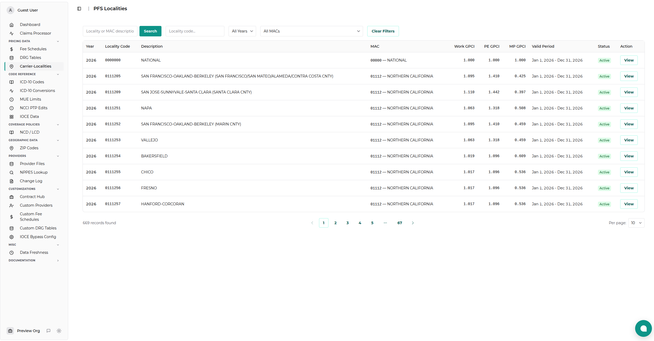 PFS Localities Viewer Main View