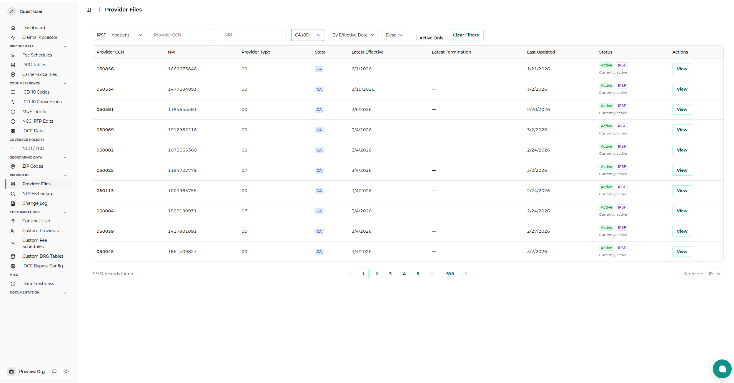 Provider File Viewer Search Results
