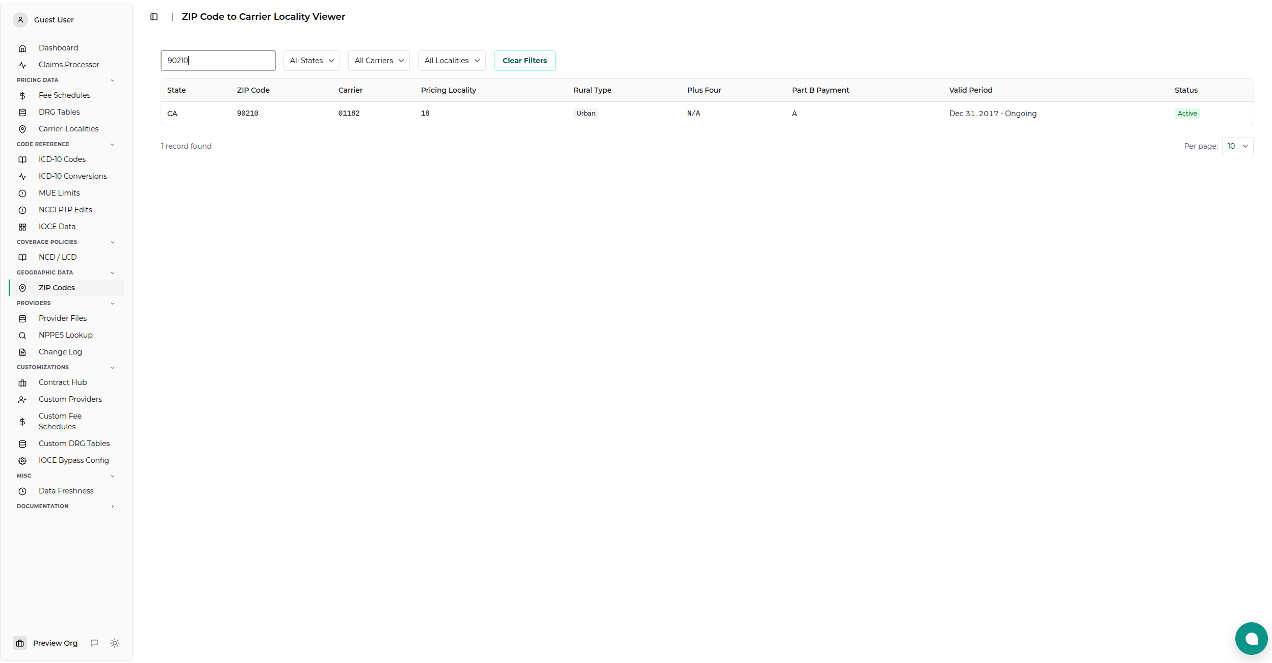 ZIP9 Data Viewer Search Results